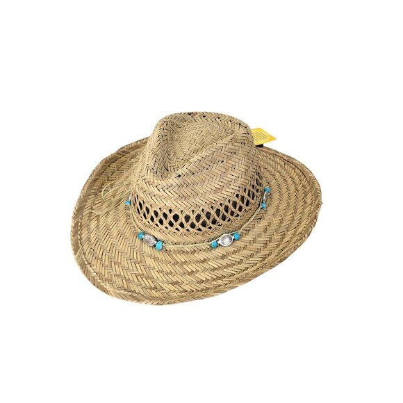 Natural Woven Straw Cowboy Hat With Beaded Trim By Broner Ladies One Size - Picture 8 of 8